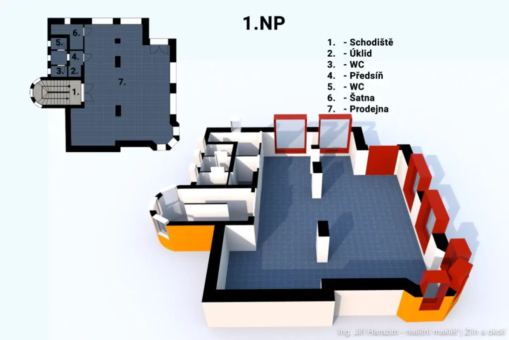 Prodej Komercni objekt Uherske Hradiste Tr. Marsala Malinovskeho Pudorys 1.NP