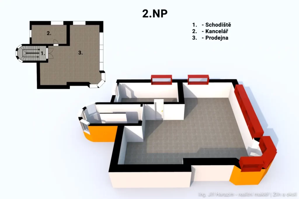 Prodej Komercni objekt Uherske Hradiste Tr. Marsala Malinovskeho Pudorys 2.NP