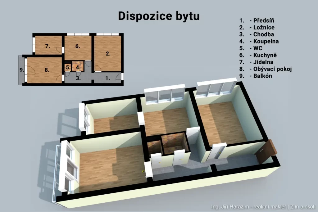 Půdorys Byt 2+1 Zlín Díly IV